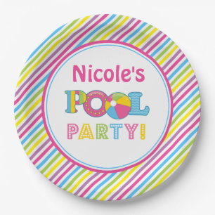 Pool-Party-Papier-Teller, Mädchen-Pool-Party-Deko Pappteller