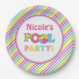Pool-Party-Papier-Teller, Mädchen-Pool-Party-Dekor Pappteller