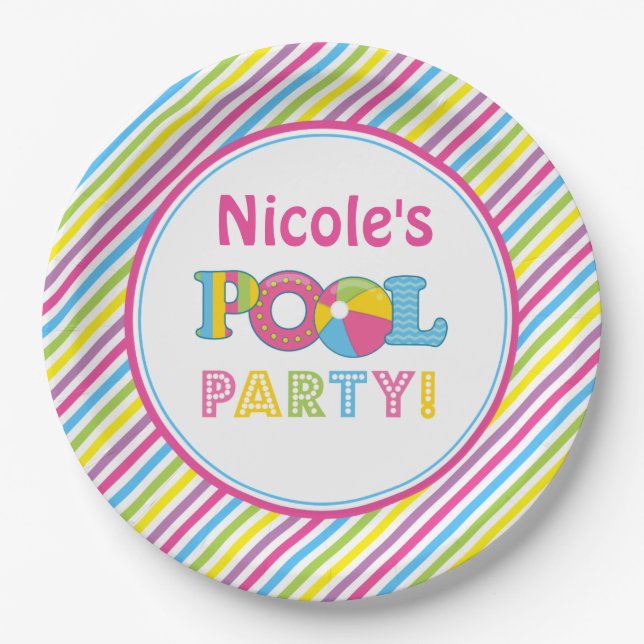Pool-Party-Papier-Teller, Mädchen-Pool-Party-Dekor Pappteller (Vorderseite)