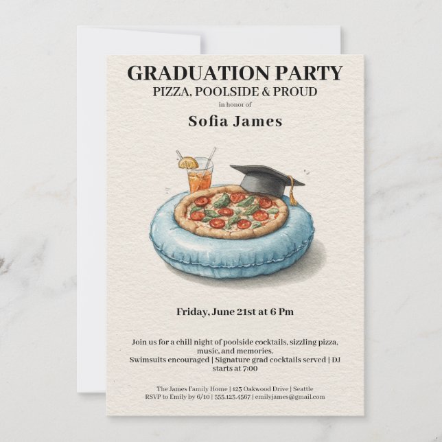 Pool Party Pizza Graduation Celebration Invitation (Devant)
