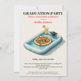 Pool Party Pizza Graduation Celebration Invitation Einladung