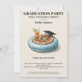 Pool Party Pizza Graduation Celebration Invitation Einladung