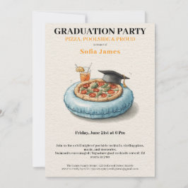 Pool Party Pizza Graduation Celebration Invitation Einladung