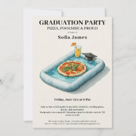 Pool Party Pizza Graduation Celebration Invitation Einladung
