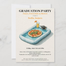 Pool Party Pizza Graduation Celebration Invitation Einladung
