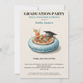 Pool Party Pizza Graduation Celebration Invitation Einladung