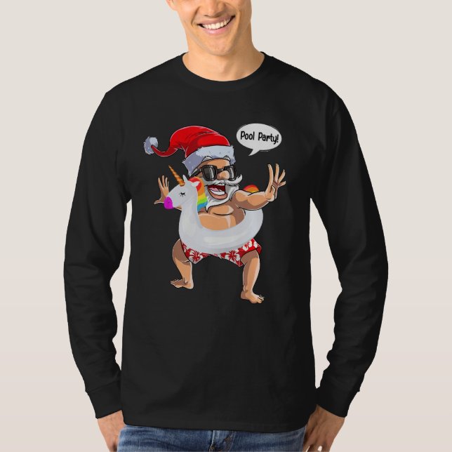 Pool Party Santa Unicorn Float Swimming Christmas  T-Shirt (Vorderseite)