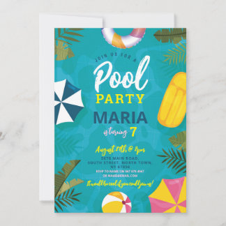 Pool Party schwimmt Sommer Geburtstagsspass Einlad Einladung