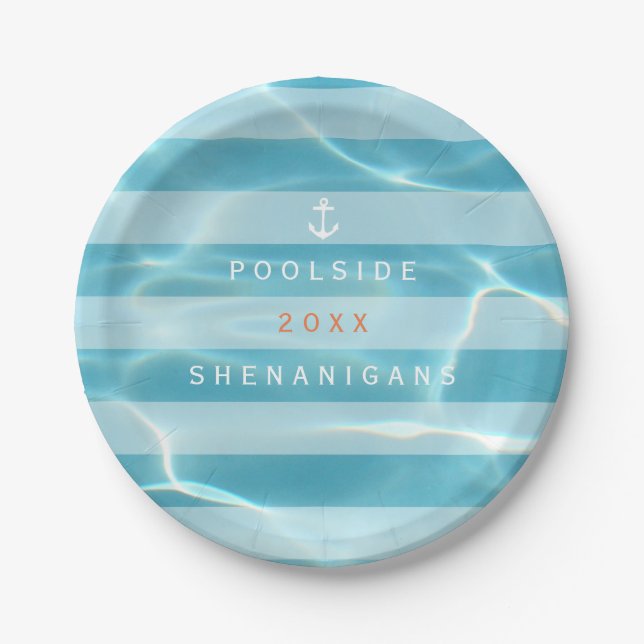 Pool Party Shenanigans Nautical Aqua Pappteller (Vorderseite)