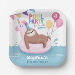 Pool Party Sloth mit Balloons Sommer Geburtstag Pappteller