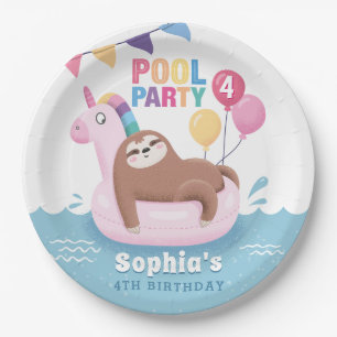 Pool Party Sloth mit Balloons Sommer Geburtstag Pappteller