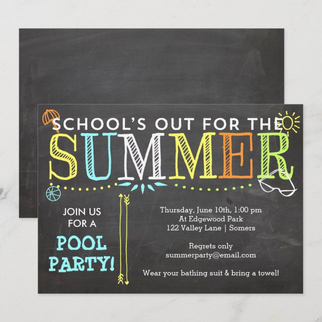 Pool Party Sommereinladung-Schule's Out Einladung (Vorne/Hinten)