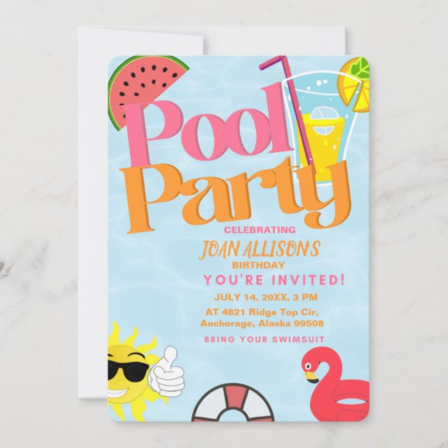 Pool Party Sommergenuss Einladung Wassermelone (Vorderseite)