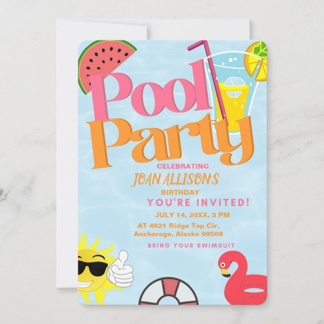Pool Party Sommergenuss Einladung Wassermelone (Vorderseite)