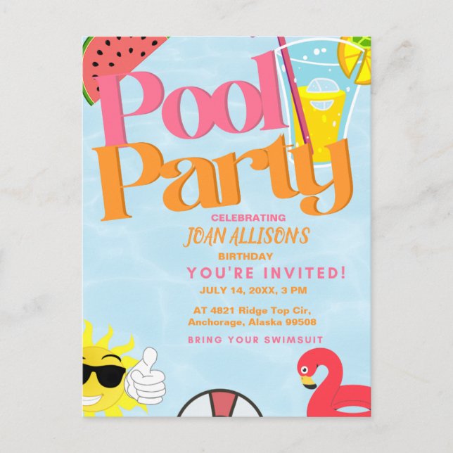 Pool Party Sommergenuss Einladung Wassermelone Postkarte (Vorderseite)