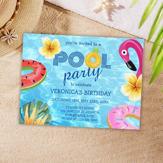 Pool Party Sommerspass Wasser Geburtstag Einladungspostkarte (Pool Party Summer Fun Water Birthday Invitation Postcard)