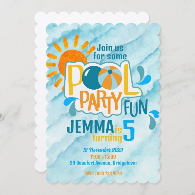 Pool Party Spaß Geburtstag Einladung (Vorne/Hinten)