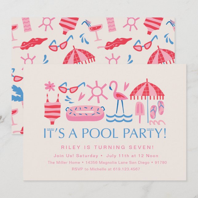 Pool-Party | Splash Party | Swim-Party Einladung (Vorne/Hinten)