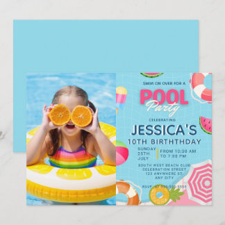 Pool Party Splish Splash Pool Invitation Anniversa