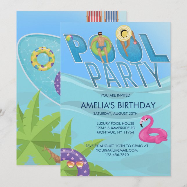 Pool Party Summer | Einladung zum Geburtstag (Vorne/Hinten)