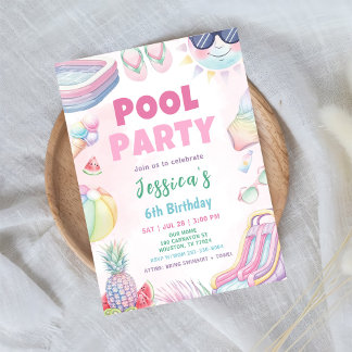 Pool Party - Summer Girl Birthday Party Einladung