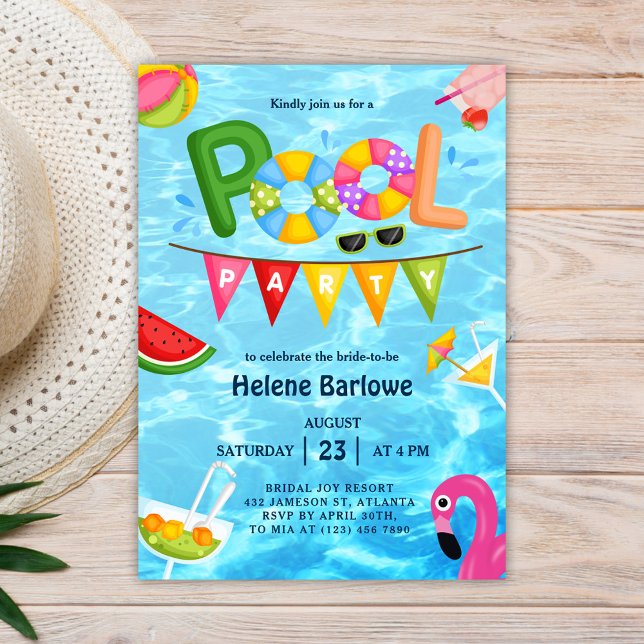 Pool Party Summer Water Brautparty Einladung (Pool Party Summer Water Bridal Shower Invitation)