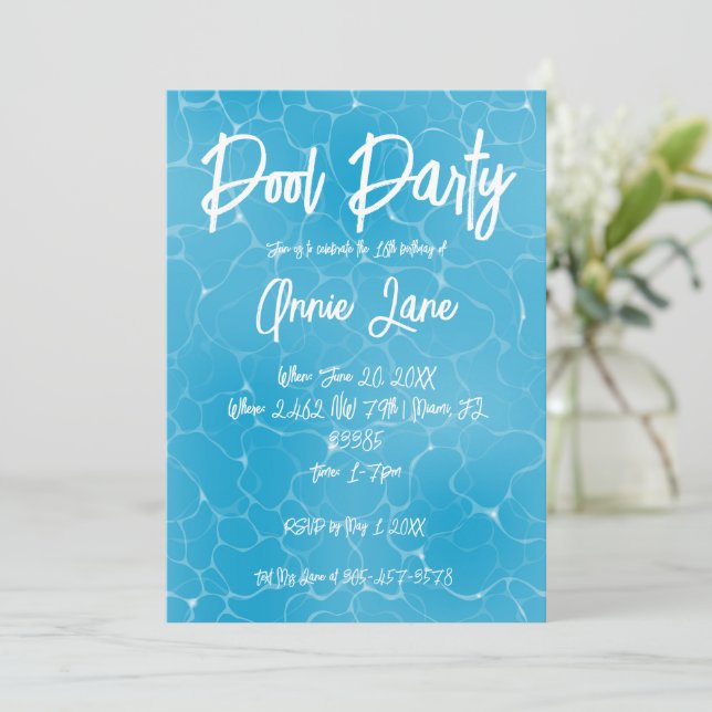 Pool Party Sweet 16 Water Blue Minimalistisch Einladung (Stehend Vorderseite)