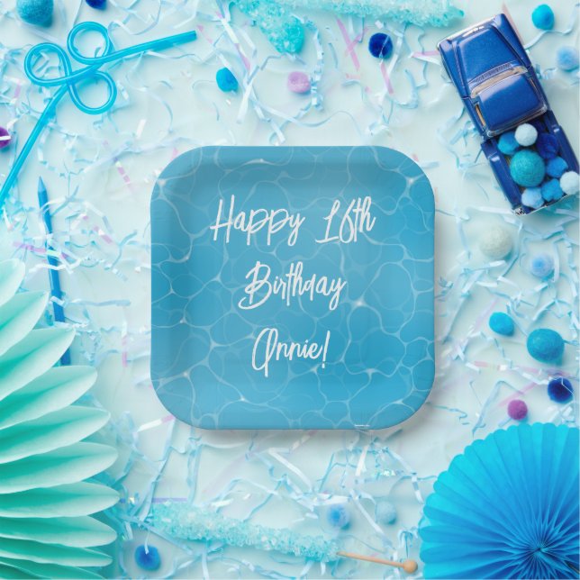 Pool Party Sweet 16 Water Blue Minimalistisch Pappteller (Party)