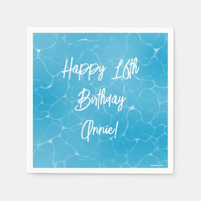 Pool Party Sweet 16 Water Blue Minimalistisch Serviette (Vorderseite)