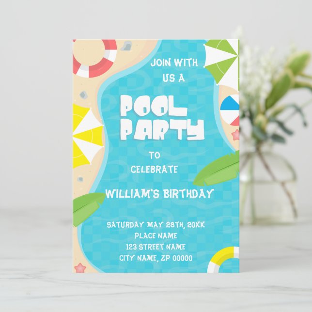 Pool Party Tout âge Anniversaire Invitation (Debout devant)