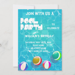 Pool Party Tout âge Anniversaire Invitation