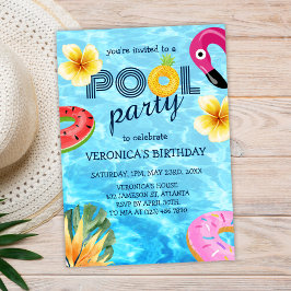 Pool Party Trendy Modern Summer Birthday Einladung