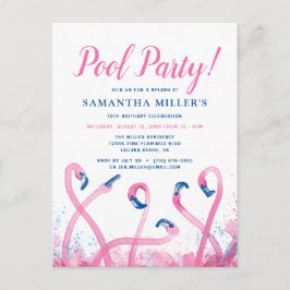 Pool-Party | Tropical Blue Pink Flamingo Geburtsta Postkarte