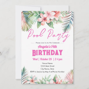 Pool Party Tropical Girly Adolescent Invitation d'