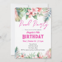 Pool Party Tropical Girly Teen Geburtstagseinladun