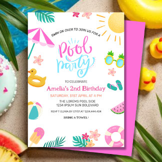 Pool Party Tropicaler Sommer Geburtstagsparty Einladung