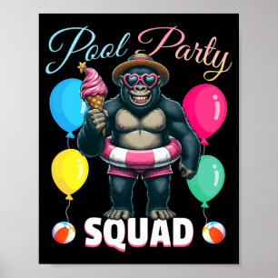 Pool-Party-Truppe lustiger Gorilla Sommerferien Poster