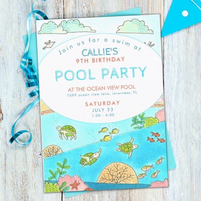 Pool Party Turtles Sommer Geburtstag Einladung (Von Creator hochgeladen)