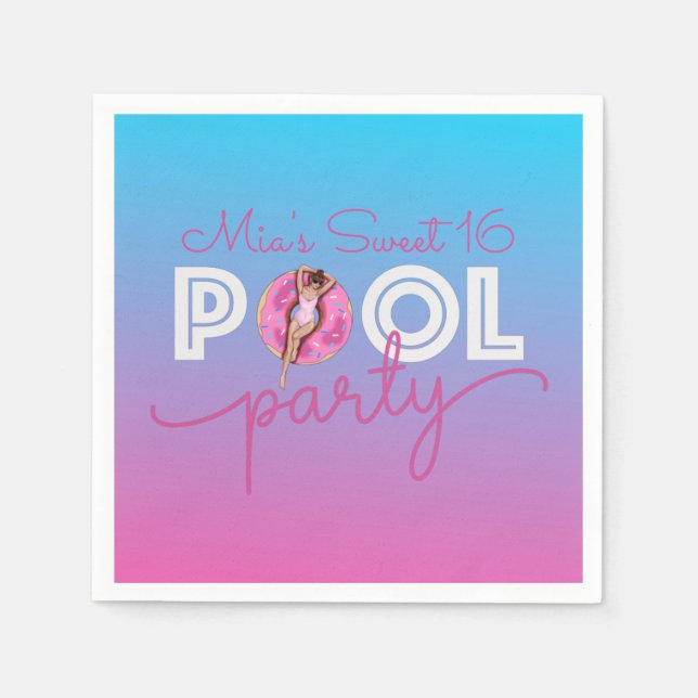 Pool Party Wasserfarbe Ombre Donut Float Party Serviette (Vorderseite)