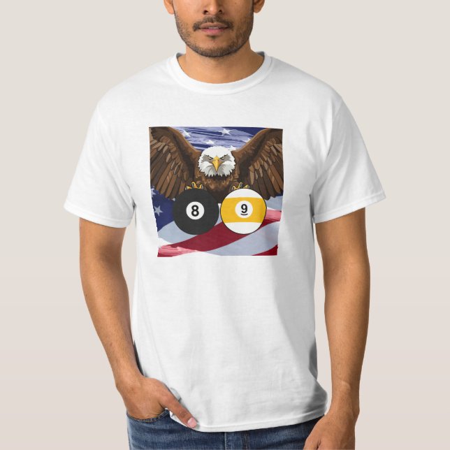Pool Player 8 Ball 9 Ball Patriotic T-Shirt (Vorderseite)