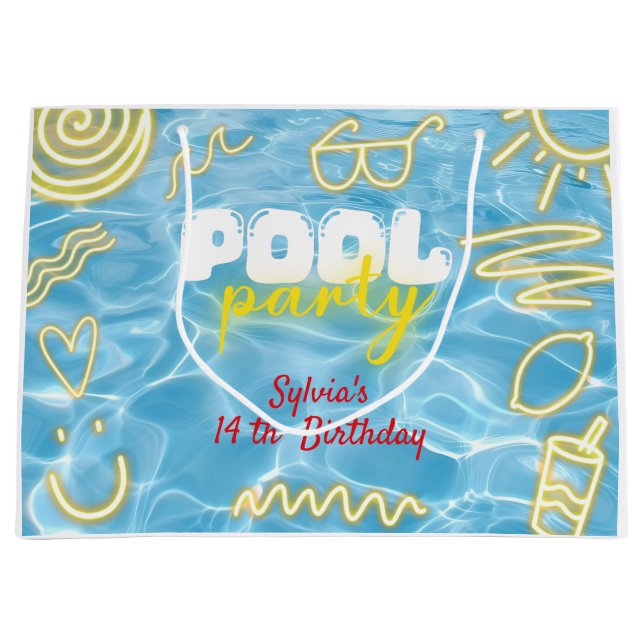 Pool summer neon vibes birthday party große geschenktüte (Vorderseite)