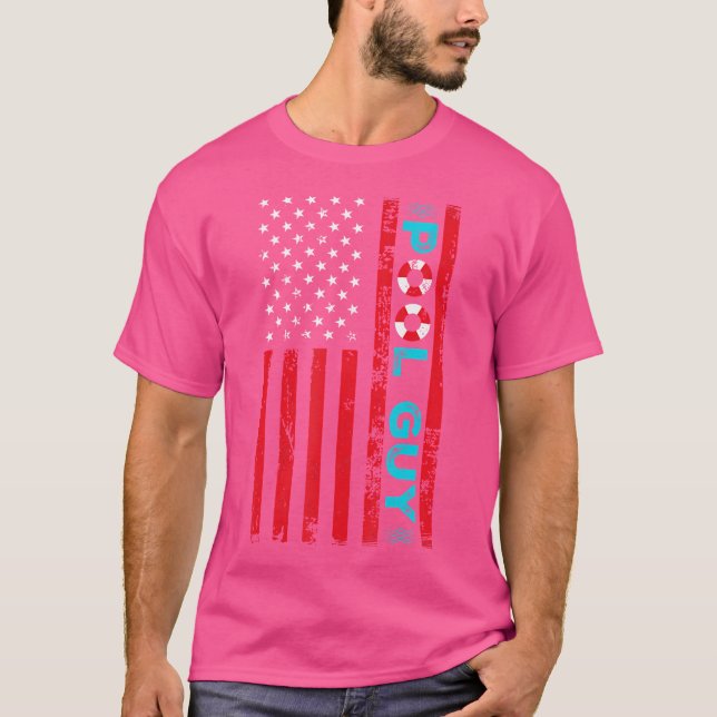 Pool Typ America Flag Instandhaltung Schwimmbad T-Shirt (Vorderseite)
