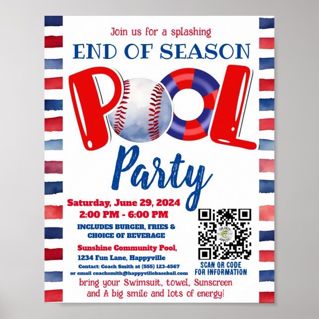 Pool und Baseball-Party Poster (Vorne)