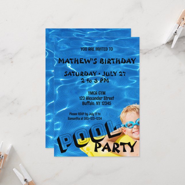 Pool Water Clear Pool Birthday Party Invitation Einladung (Vorderseite/Rückseite Beispiel)