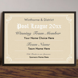 Pool-Wettbewerbszertifikat Poster