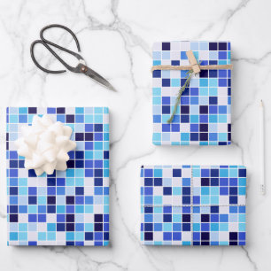Poolfliesen, Blaue Mosaikfliesen, Geometrisches Mu Geschenkpapier Set