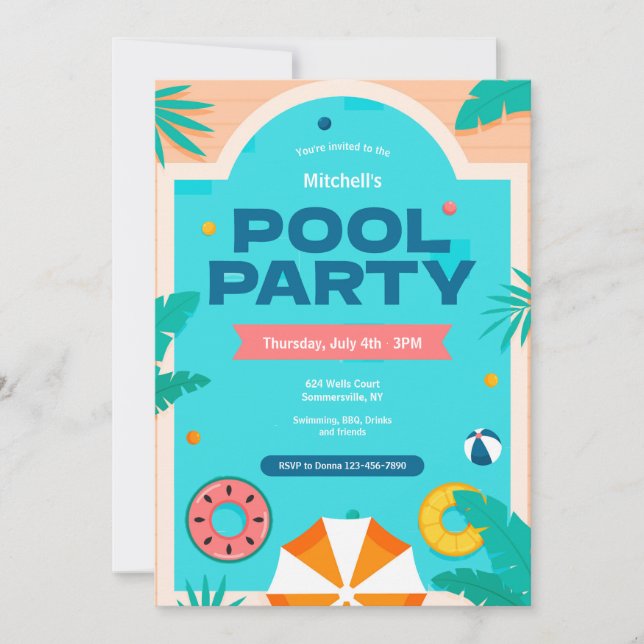 Poolparty Einladung (Vorderseite)