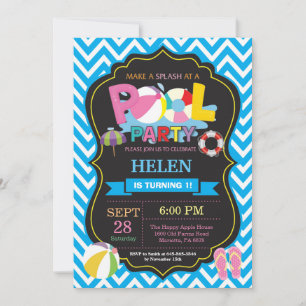Poolparty-Einladung Blau Spritz Wasser Mädchen Einladung