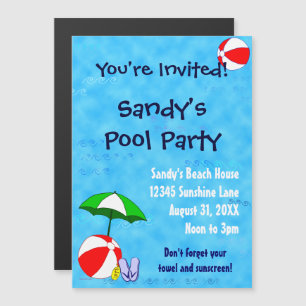 Poolparty-Einladungsmagnet mit Beachball-Motiv zum Magneteinladung