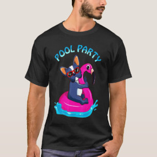 Poolparty Französische Bulldogge Auf Flamingo Schw T-Shirt